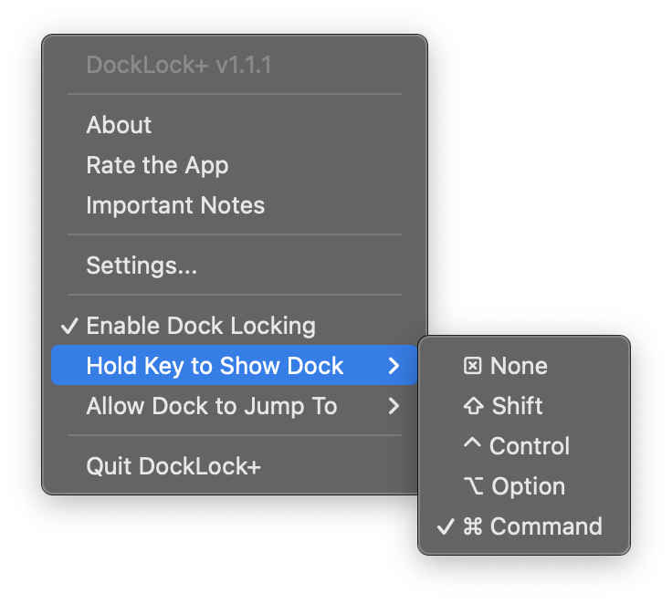 Hold Key To Show Dock